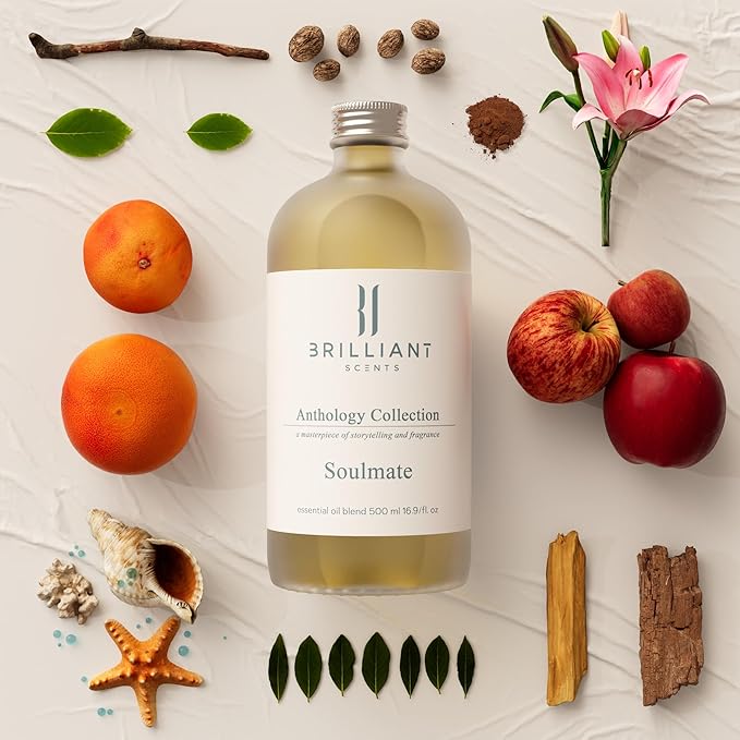 Brilliant Scents Soulmate Fragrance Oil 500ml - Premium Diffuser Oil for Home, Office, Hotels - Long Lasting, Plant-Based, Meets IFRA Standards, USA-Made - Fruity-Floral Marine Scent