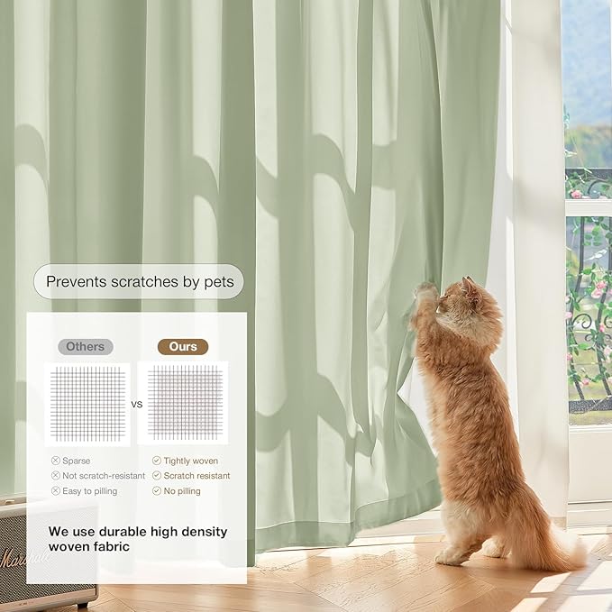 Anmao Non-See-Through Sage Green Privacy Semi Sheer Curtains for Living Room 54 Inch Length 2 Panels Set, Light Filtering That Let Light in Rod Pocket Window Drapes for Bedroom, 52W x 54L, Sage