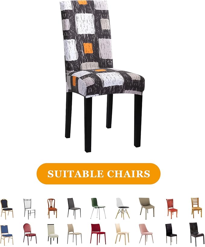 Sufdari Dining Chair Covers,Kitchen Chair Cover,Parsons Chair Slipcover,Spandex Chair Protectors for Dining Room Stretch Chairs Cover Set of 6 -Orange Square