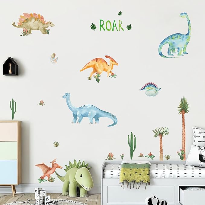 Dinosaur Wall Decals Peel and Stick Jungle Wall Decal Self Adhesive Wall Art Sticker for Boys Girls Baby Nursery Kids Room Home Dinosaur Nursery Decor