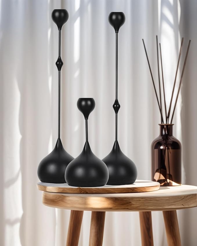 Candle Holders Set of 3 - Taper Candle Holders for Table Decor, Elegant Minimalist Design, Perfect for Weddings, Parties, and Home Decor (Black)