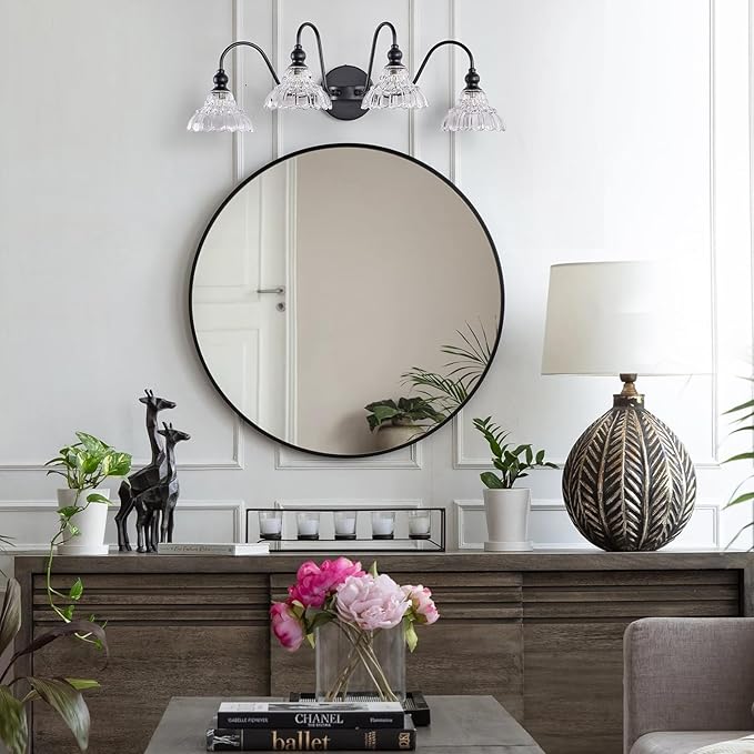 Black Vanity Light Fixtures, 4-Light Bathroom Light Fixtures Vintage Wall Sconces for Dining Room Bathroom Bedroom