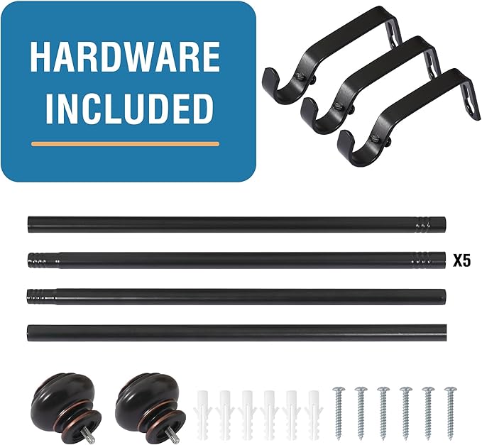 H.VERSAILTEX Curtain Rods for Windows 16.2 to 121.8 Inches 3/4 inch Diameter Adjustable Decorative Telescoping Curtain Rod with Brackets Heavy Duty Splicing Window Rods with Classic Finials, Black