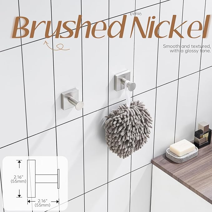 KOKOSIRI Robe Hooks for Bathrooms Wall Brushed Nickel Bath Towel Hook Holder for Shower Hanging Kitchen Accessories Stainless Steel 2 Pack, B1016BR-P2