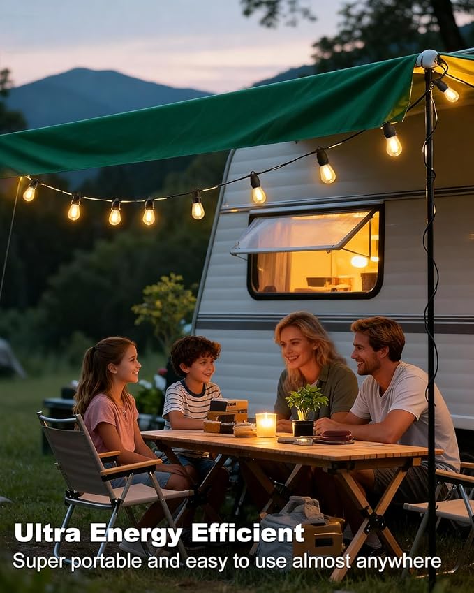 BRIMAX 24.6Ft USB Powered String Lights,10 LED Bulbs Waterproof & Shatterproof Outdoor Camping String Lights Dimmable Brightness with Swith for Tents,Patio,Backyard,Garden and Holidays,Warm White