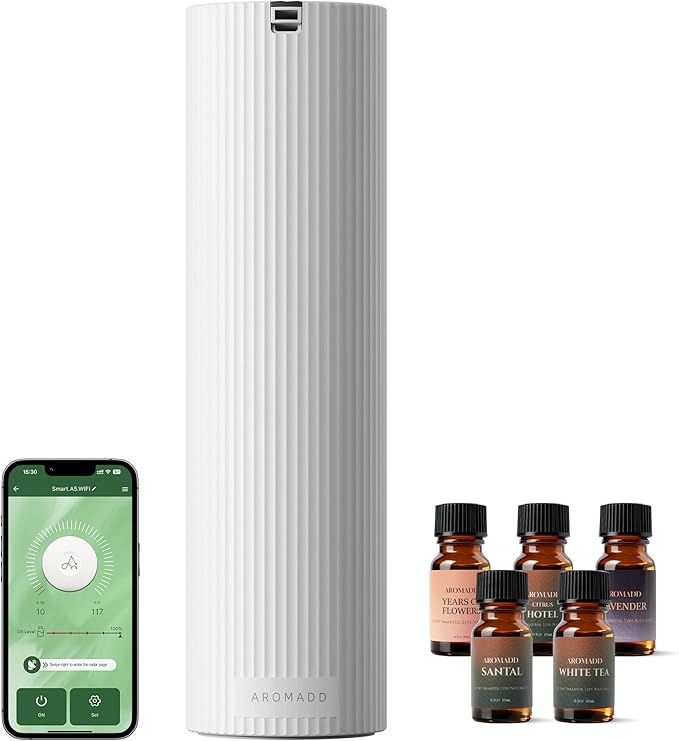 Scent Diffuser Starter Kit – Waterless Essential Oil Diffuser for Home, 1500 Sq.Ft Coverage Scent Air Machine, Smart Auto Mode Hotel Collection Diffuser with Cold Air Tech (White)