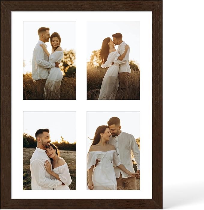 12x16 Picture Frame - 12 x 16 Photo Frame Made of Solid Oak Wood and Real Glass,Display Picture 4 Opening 5x7 with Mat or 12x16 Without Mat for Wall & Tabletop(Color Walnut)