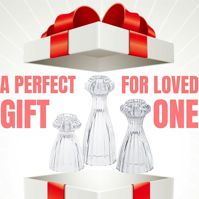 Lysenn Glass Candle Stick Holder Set of 6 – Premium Taper Candle Holders for Romantic Ambiance - Candle Sticks Holder Decor for Special Occasions - Smoke Gray