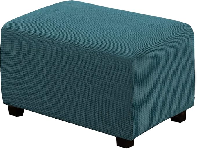 H.VERSAILTEX Ottoman Cover Slipcover Rectangle Fit Length 29'-34' Footrest Sofa Slipcovers Stool Cover Footstool Protector Covers Feature Stretch Thick Soft Jacquard Fabric Washable - Deep Teal