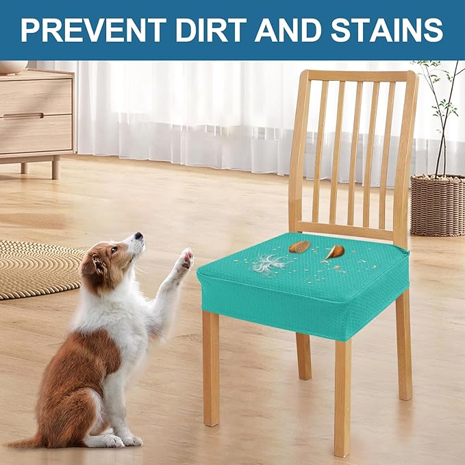 Smiry Waterproof Seat Covers for Dining Room Chairs Set of 2, Stretch Jacquard Removable Washable Chair Seat Slipcovers Protector, No Rear Covers, Teal