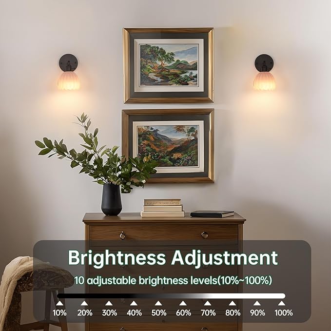 Vintage 5000 mAh Battery Operated Wall Sconce with Pink Tulip Glass Lampshade Rechargeable Battery Powered Wall Light with Remote Control for Bedroom Doorway, Set of 2