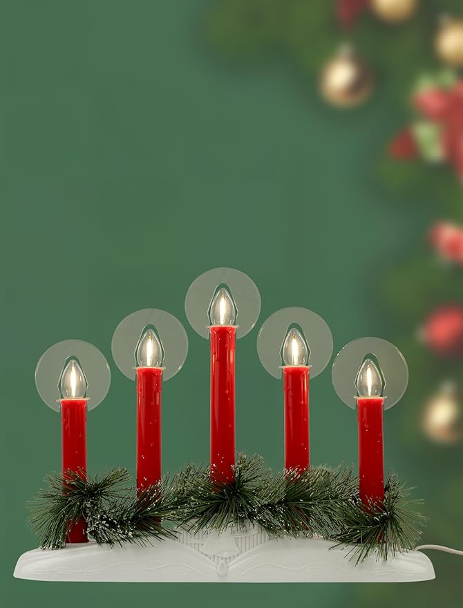 5-Light Electric Window Candle Lamp, Constant-On LED Flameless Tapers - Minimalist Plug-in Candelabra for Holiday, Wedding & Year-Round Home Decor