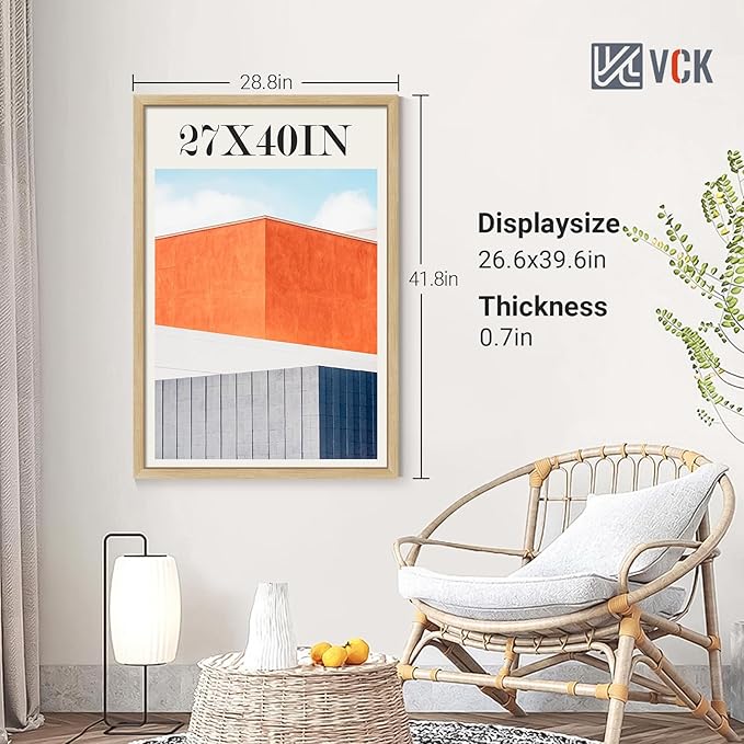 VCK 27x40 Picture Frame Set of 4 - Oak, Gallery-Quality Wood Poster Frames, 1.1-Inch Wide Border, Polished Plexiglass, Vertical or Horizontal Wall Display for Photo/Art/Prints, Natural Oak