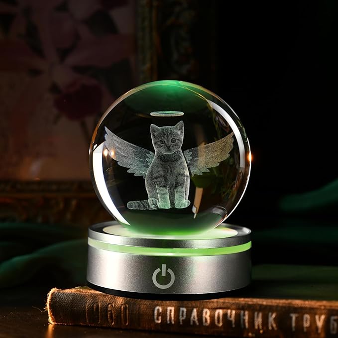 IFOLAINA Cat Memorial Gifts 3D Crystal Ball for Cat Lovers Pet Sympathy Gift for Women Men Decorative Globes