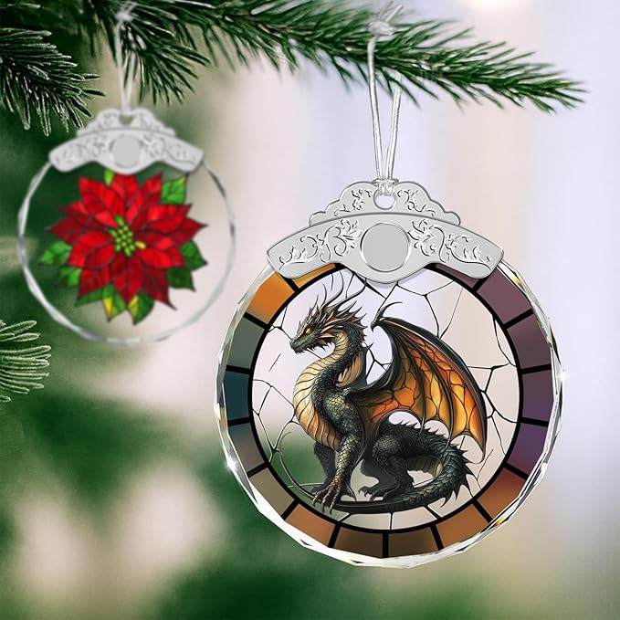 Christmas Ornaments - Dragon Stained Glass Ornament - Xmas Decor - Ornaments for Christmas Tree - Holiday Presents - Gift Exchange Ideas - Car Hanging Decoration - Wine Bottle Decor