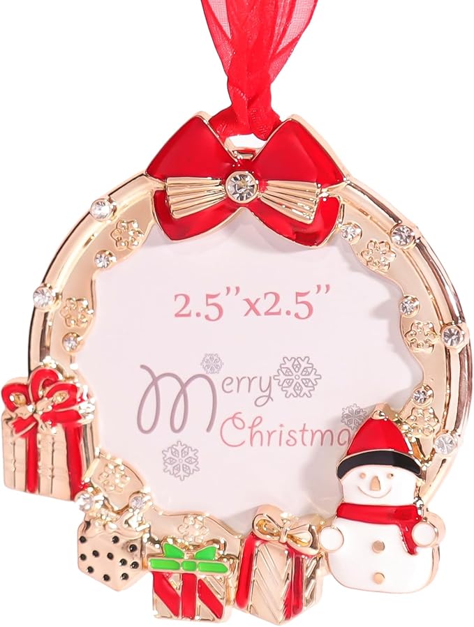 Christmas Tree Ornaments Home Decor Christmas Decorations Xmas Gifts Decorations Holiday Keepsake Gift Pendant Can Insert Photos (Gold Snowman-1)