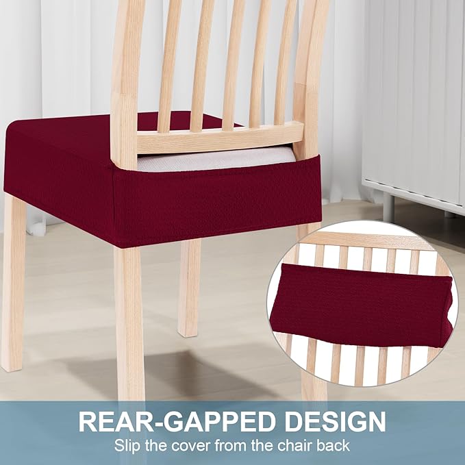 Smiry Stretch Jacquard Seat Covers for Dining Room Chairs Set of 2, Removable Washable Chair Seat Protector Slipcovers, No Rear Covers, Wine Red