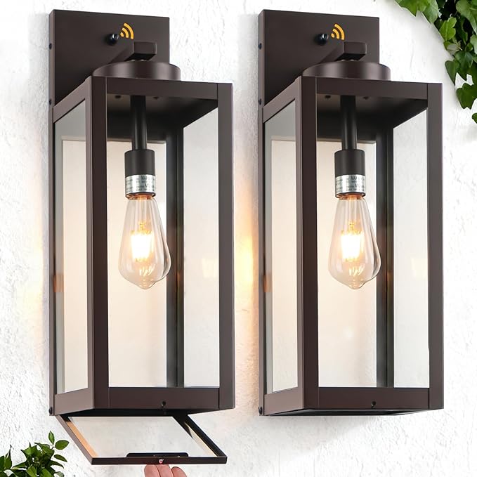 20" Large Dusk to Dawn Outdoor Wall Lantern with Closed Bottom - Oil Rubbed Bronze Outdoor Porch Lantern Wall Mounted, Waterproof Modern Outside Wall Sconce Coach Lamp for House, E26, 2 Packs