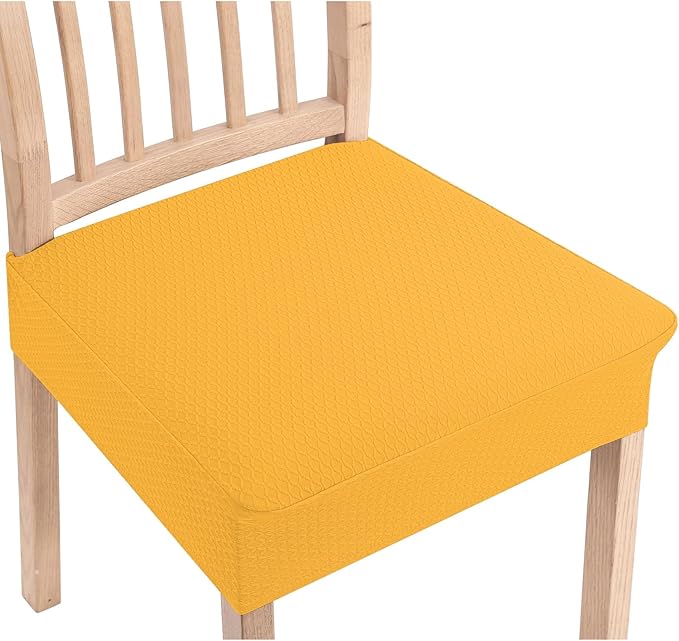 Smiry Stretch Jacquard Seat Covers for Dining Room Chairs Set of 4, Removable Washable Chair Seat Protector Slipcovers, No Rear Covers, Mustard Yellow