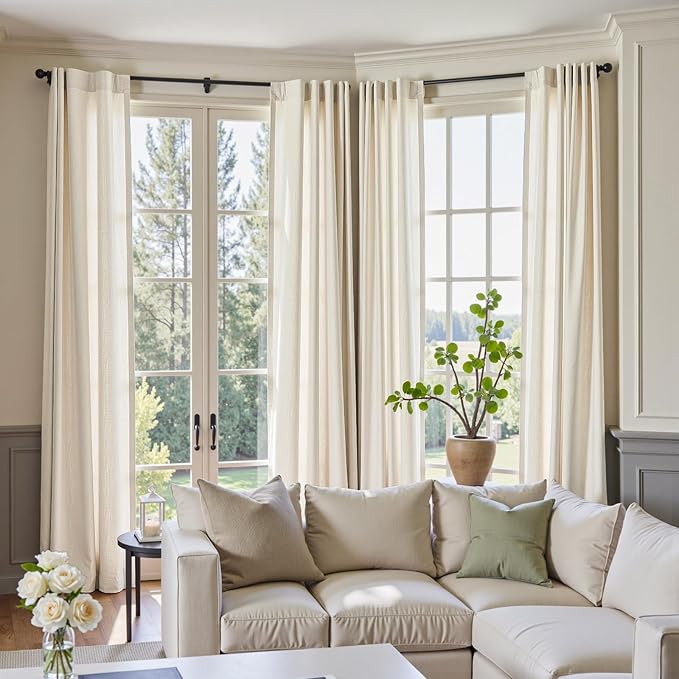 jinchan Linen Curtains 120 Inch Length 2 Panels Set Window Curtains for Living Room Bedroom Extra Long 10 Foot Farmhouse Drapes Aesthetic Decor Light Filtering Drapes, Back Tab Linen Natural, 50Wx120L