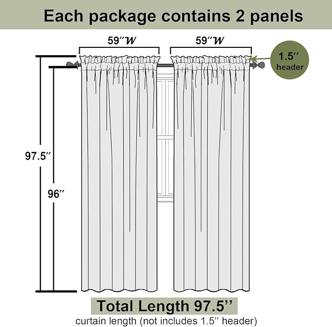 Lecloud Black Sheer Curtains 96 Inches Long 2 Panels, Solid Airy Voile Dual Rod Pocket Sheer Curtains, Light Filtering Privacy Window Curtain Drapes for Living Room Bedroom Balcony, 59" W x 96" L