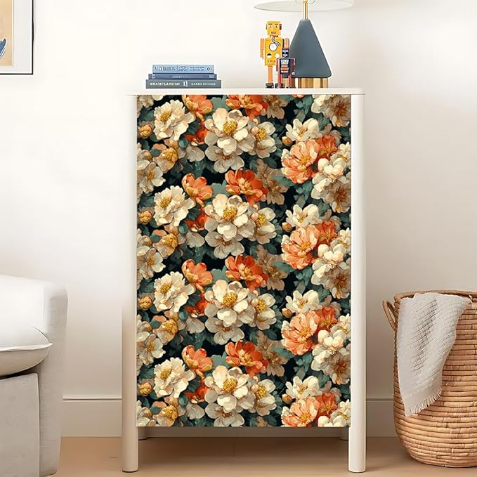 Removable Peel and Stick Wall Stickers 39.37x15.75 Inch Oversized Vintage Floral Cream Orange Blossoms Elegant Modern Style for Bedroom Living Room Studio Decor