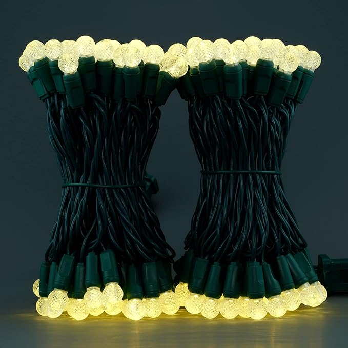 YULETIME Warm White One-Piece G12 Raspberry Christmas Lights 140 Count 48 Feet, 2 Sets 70 LED 24 ft High Waterproof UL Certified String Light (Warm White)