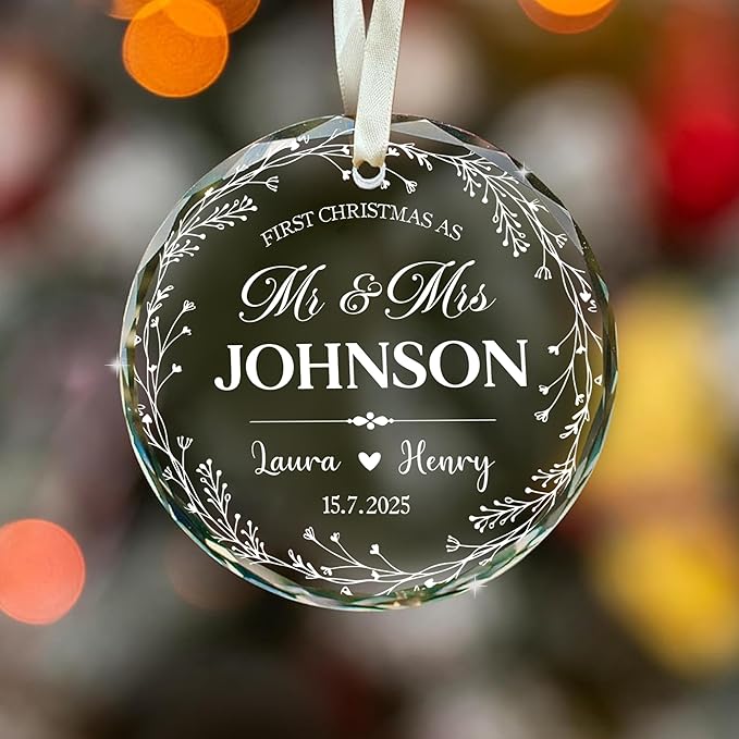 First Christmas Married Ornament 2025 Custom Photo Name Date - Mr and Mrs Personalized Wedding Ornament Gift for Newlyweds