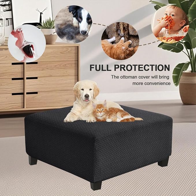 Levoberg Waterproof Square Ottoman Cover Large Square Folding Storage Ottoman Bench Slipcovers Footrest Stool Covers Oversized Ottoman Coffee Table Covers Cube with Elastic Bottom M Black