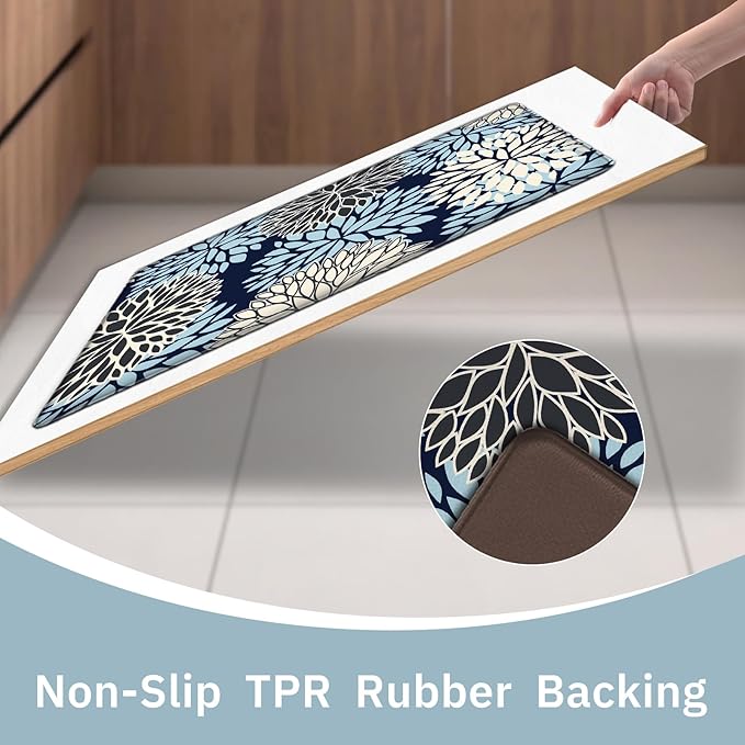 Kitchen Mats Set of 2 Cushioned Anti Fatigue Kitchen Rugs Non Slip Waterproof Kitchen Runner Memory Foam Kitchen Floor Mat Comfort Standing Mat for Sink,Office,Laundry, Navy Blue