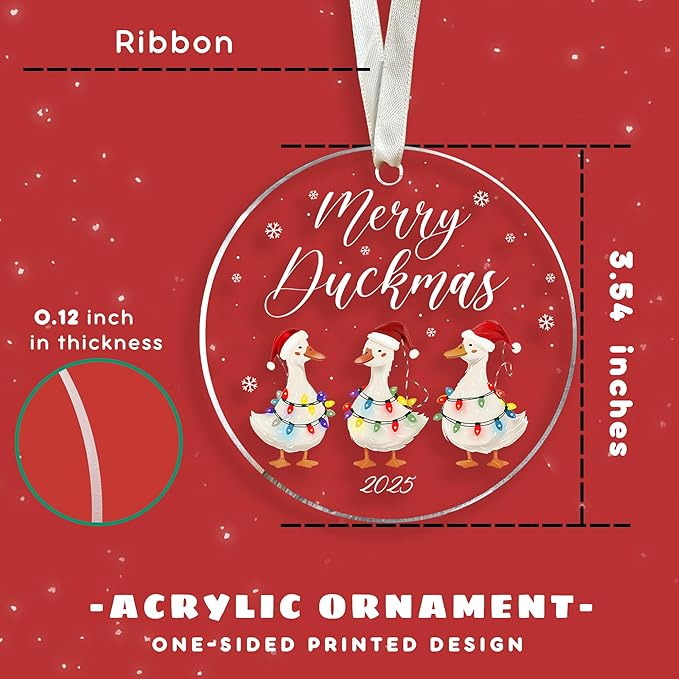 Duck Ornament - Duck Christmas Ornaments, Animal Ornaments for Christmas Tree - Cute Funny Animal Acrylic Ornament 2025