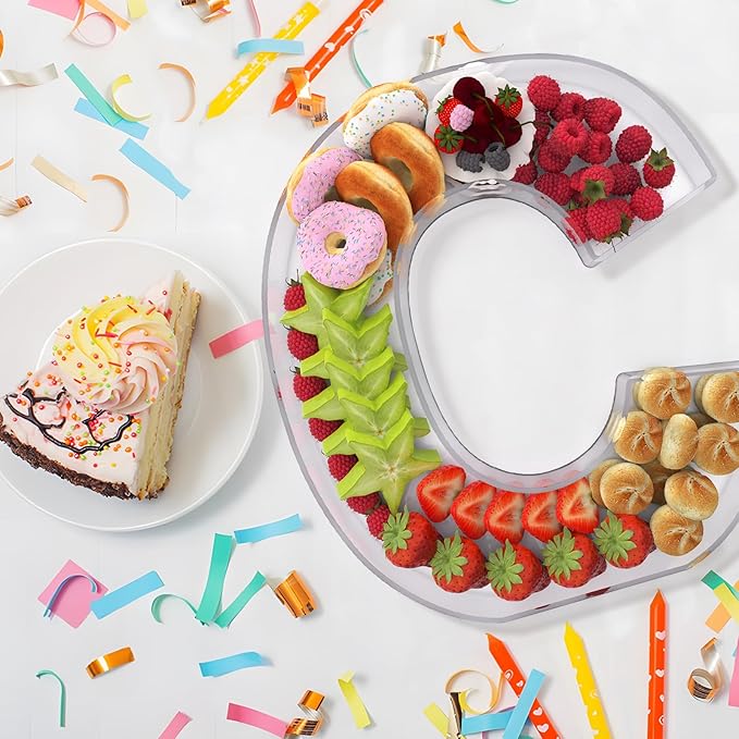 11" Acrylic Letter Charcuterie Box, Reusable Fillable Alphabet Number Shaped Form Tray for Birthday Anniversaries, Party Decorative Serving Plates Display Candy Cake (C)