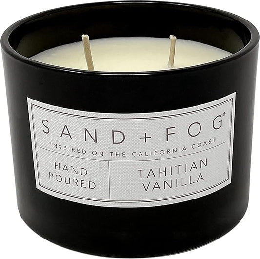 Sand + Fog Scented Candle -Tahitian Vanilla – Additional Scents and Sizes – 100% Cotton Lead-Free Wick - Luxury Air Freshening Jar Candles - Perfect Home Decor – 12oz