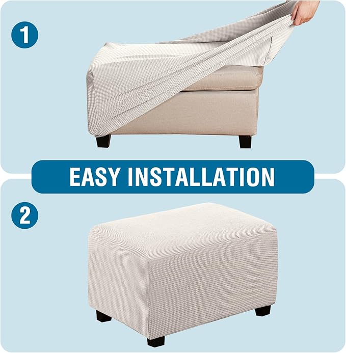 H.VERSAILTEX Ottoman Cover Slipcover Rectangle Fit Length 29"-34" Footrest Sofa Slipcovers Stool Cover Footstool Protector Covers Feature Stretch Thick Soft Jacquard Fabric Removable Washable - Ivory