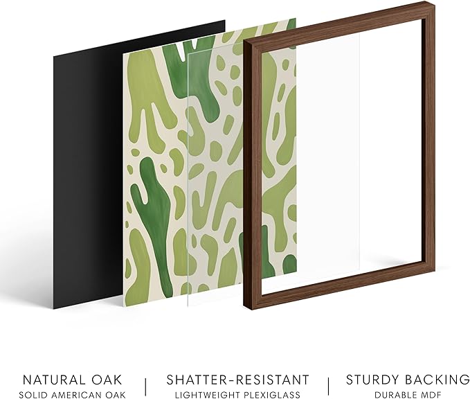 HAUS AND HUES Modern Abstract Wall Art - Blue and Green Living Room Art, Modern Artwork for Walls, Minimalist Picture for Living Room(Green Pattern, Walnut Frame, 12x16)