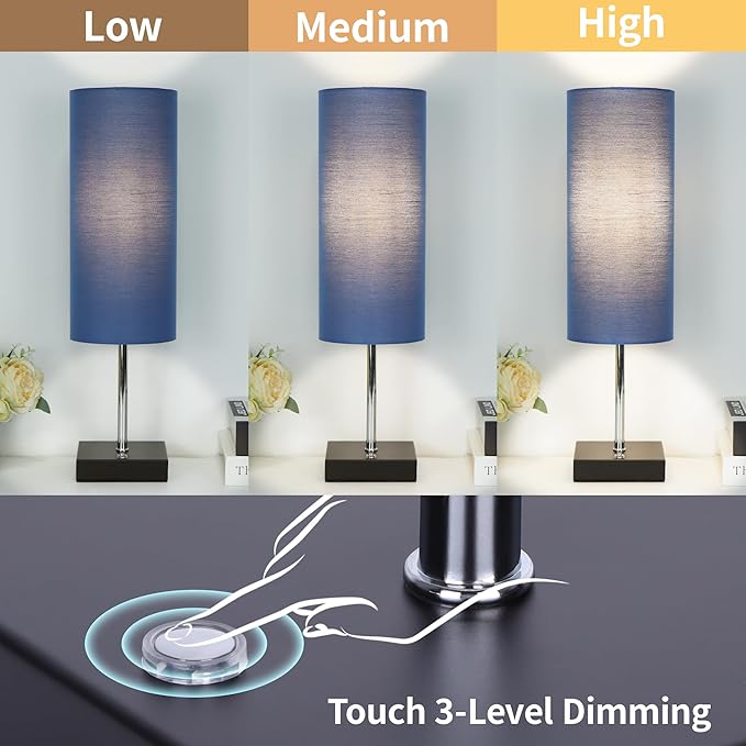 AVV Cordless Table Lamp, 5000mAh Battery Operated Lamp for Night Stand, 3 Modes Battery Powered Wireless Table Lamp, Touch Control Rechargeable Lamp for Bedroom, Living Room, 18 Inch Blue