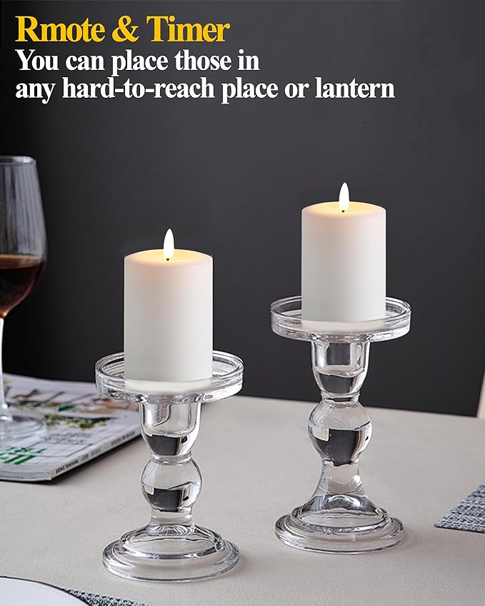 3"x6" Flickering Flameless Candles with Remote Timer, Real Wax, White Pillar Candles, Set of 3 Large LED Battery Operated Candles for Home, Fireplace, Centerpiece, Rustic and Farmhouse Decor