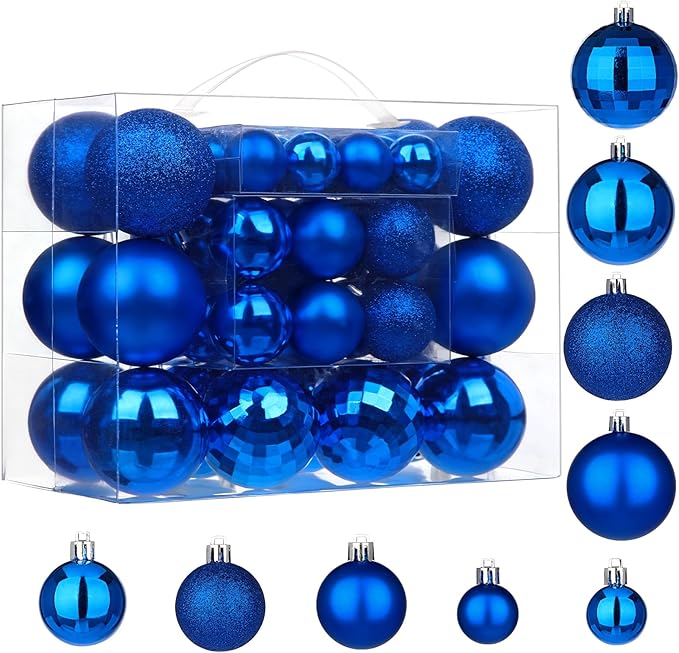 50pcs Christmas Ball Ornaments Navy Blue Small Shatterproof Christmas Tree Decorations Xmas Tree Christmas Ornaments Balls with Hanging Loop for Christmas Wedding Holiday Party Wreath Home Decor