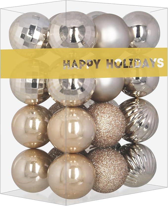 Champagne Gold 3.2" Large Christmas Balls - Christmas Tree Decoration Ornaments Shatterproof Hanging Balls for Birthday Halloween Holiday Wedding Decorations Set of 24pcs