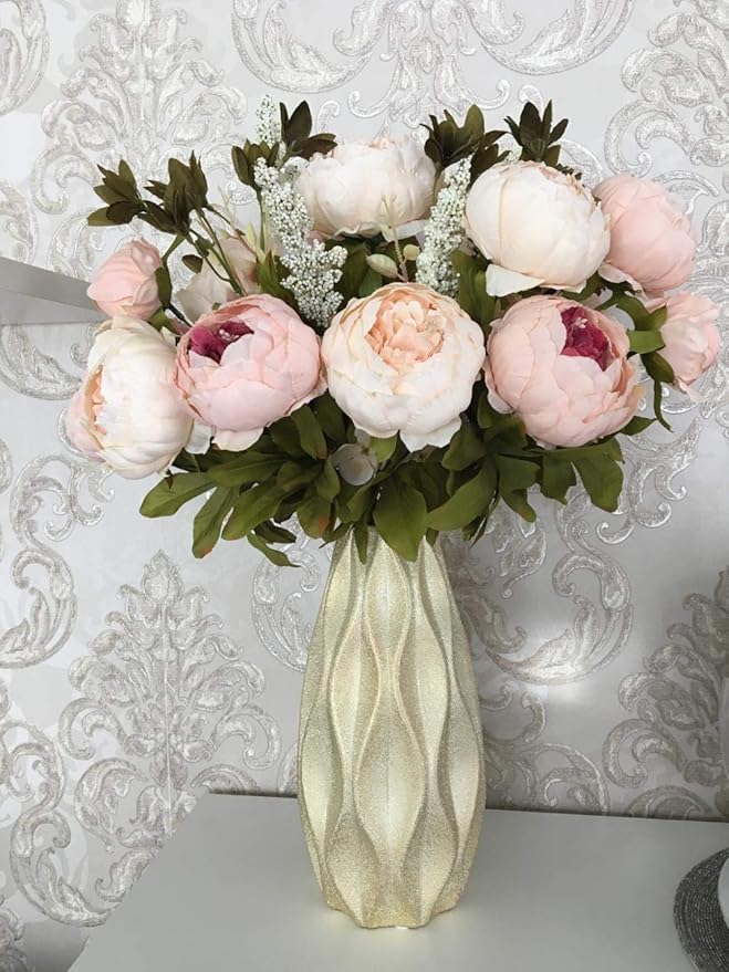 Flojery Silk Peony Bouquet Vintage Artificial Peonies Flower for Home Wedding Party Decor (1pcs, Light Pink)