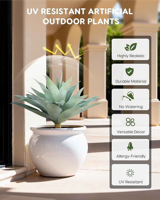 Velener Artificial Outdoor Blue Agave Plant - Small Size UV Resistant Fake Agave Plants for Indoor and Outdoor Decor(28 Inch)-2 Pack