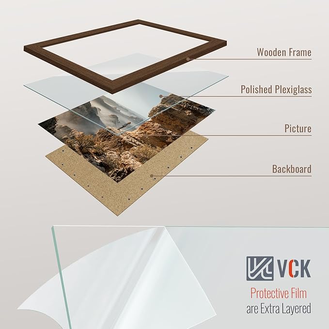 VCK 8x10 Picture Frame Set of 4 - Brown, Gallery-Quality Wood Poster Frames, 1.1-Inch Wide Border, Polished Plexiglass, Vertical or Horizontal Wall & Tabletop Display for Photo/Art/Prints, Brown