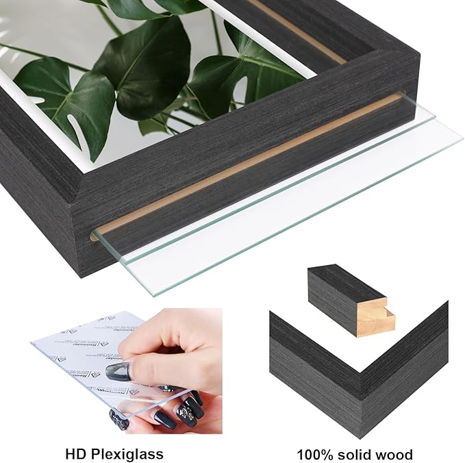 Egofine 8.5x11 Floating Frames Set of 2, Double Plexiglass Picture Frame, Made of Solid Wood Display Any Size Photo up to 8.5x11, Wall Mount or Tabletop Standing, Faded Black