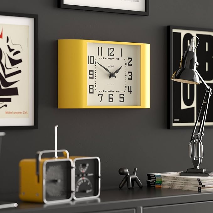 NEWGATE® Metro Clock | Retro Wall Clock | 16.5 inch Wide | Citrus Yellow | Mid Century Style for Kitchen, Living Room or Office