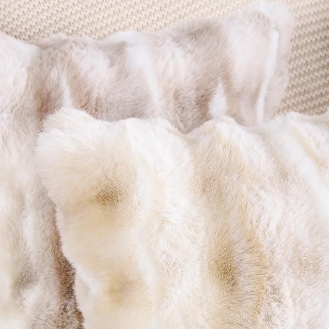 MADIZZ Pack of 2 Thick Plush Wool Throw Pillow Covers 24x24 Inch White Beige Soft Neutral Decorative Throw Pillows Accent Boho Cushion Covers for Couch Sofa Bedroom Pillow Shell