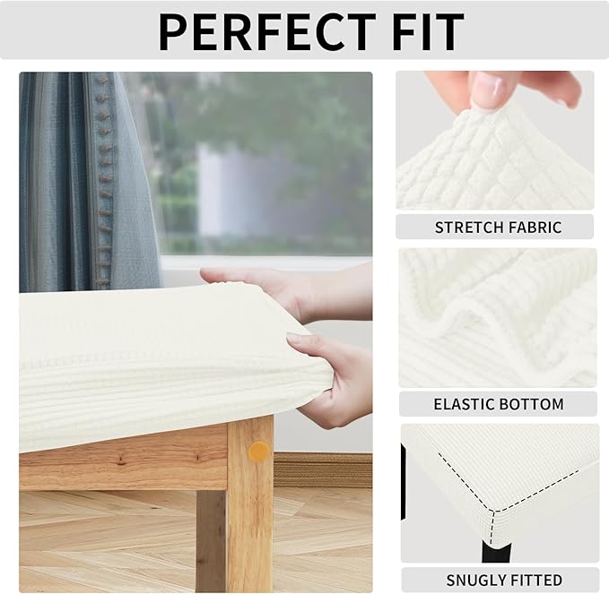 Easy-Going 100% Waterproof Seat Covers for Dining Room Chairs, Stretch Jacquard Chair Seat Slipcovers Removable and Washable Kitchen Dining Chair Covers (Set of 8, Cream)