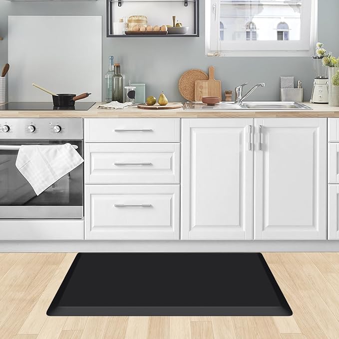 KitchenClouds Kitchen Mat Cushioned Anti Fatigue Rug 20"x32" Waterproof, Non Slip, Standing and Comfort Desk/Floor Mats for House Sink Office (Black,0.8inch)