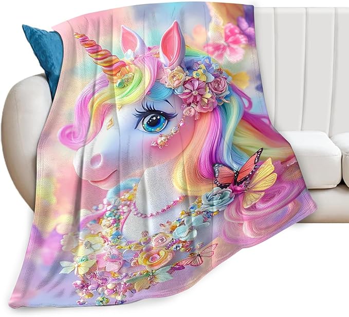 Tijuboni Pink Unicorn Throw Blanket Unicorn Gifts for Girls Women Boys Men Kids Adults Soft Flannel Fleece Blanket for Couch Sofa Bed Home Decor 50"x60"