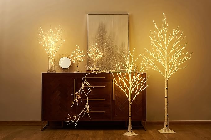 LITBLOOM Lighted Birch Garland Battery Operated with 8 Functions 48 Multi-Color and Warm White Lights, Pre-lit Twig Vine Lights 6FT for Home Bedroom Wall Mantle Decoration