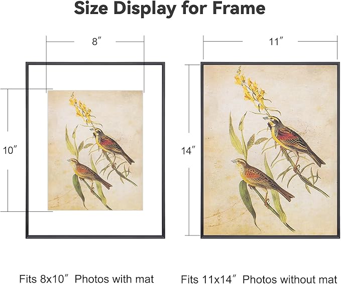 11x14 Picture Frame Set of 3, Black Modern Aluminum Metal Photo Frame with HD Glass, Fits 8x10 with Mat or 11 x 14 without Mat, Vertical and Horizontal Wall Mounting